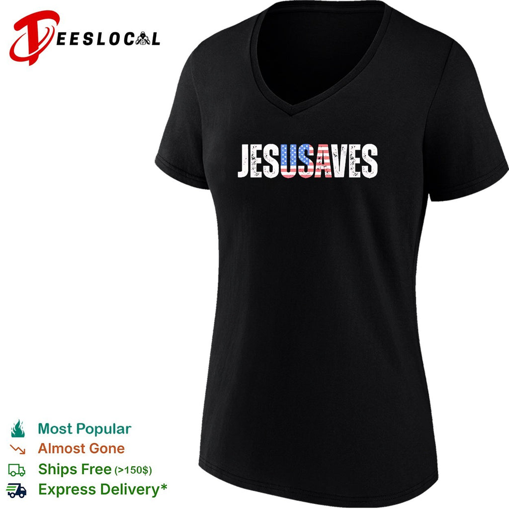 JesUSAves patriotic Christian pun bold text shirt