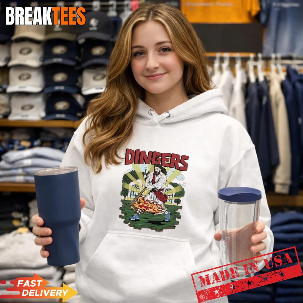 Jesus Hits Dingers Baseball Fire Swing T-Shirt