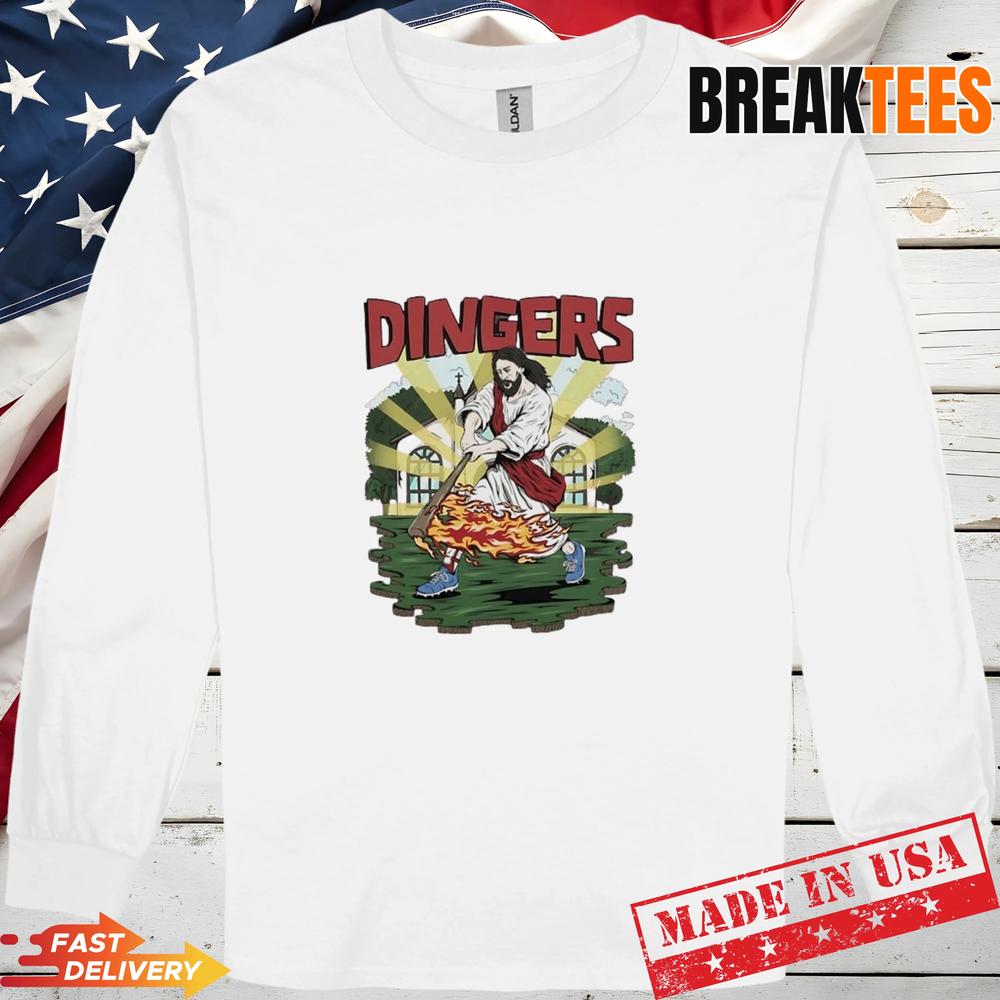 Jesus Hits Dingers Baseball Fire Swing T-Shirt