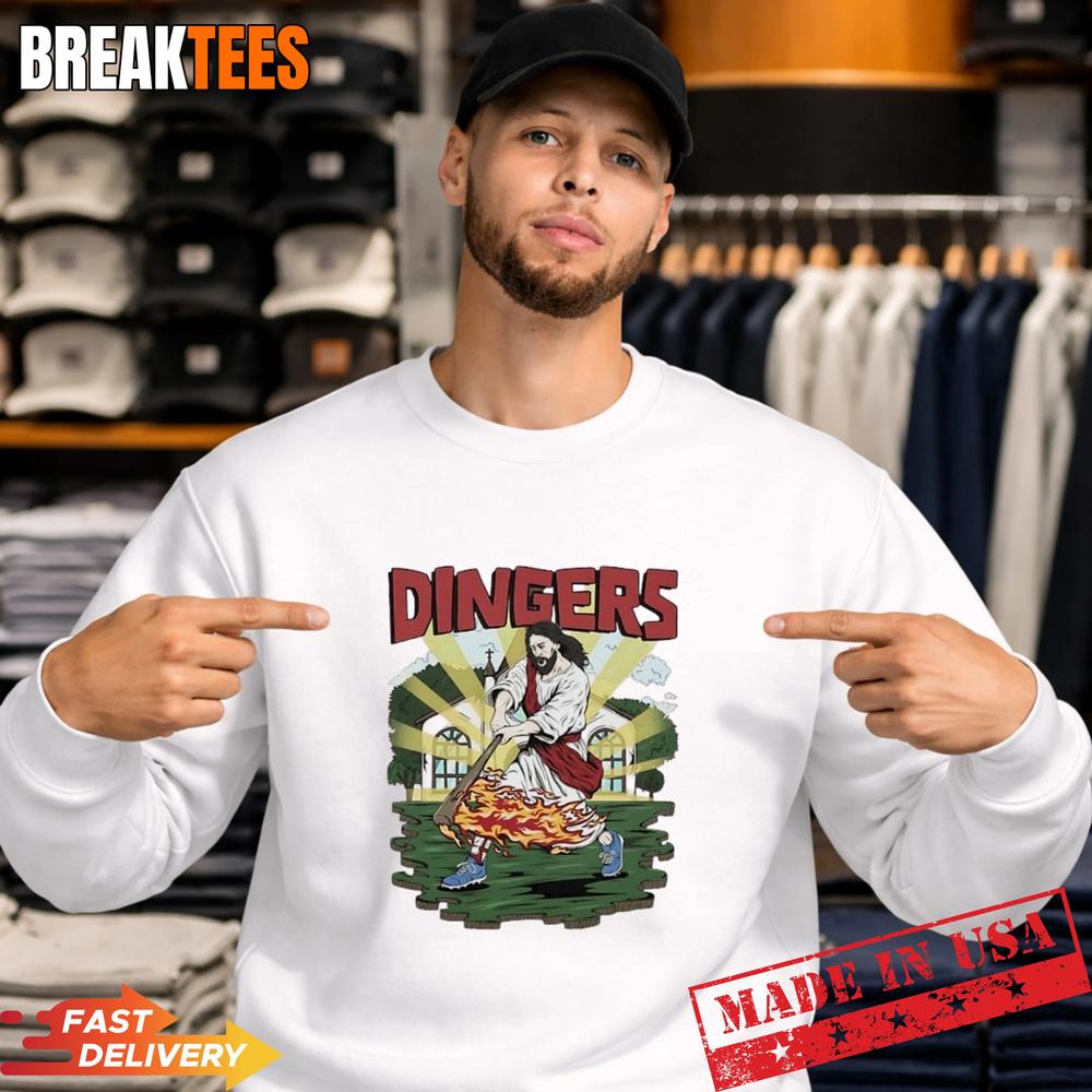 Jesus Hits Dingers Baseball Fire Swing T-Shirt