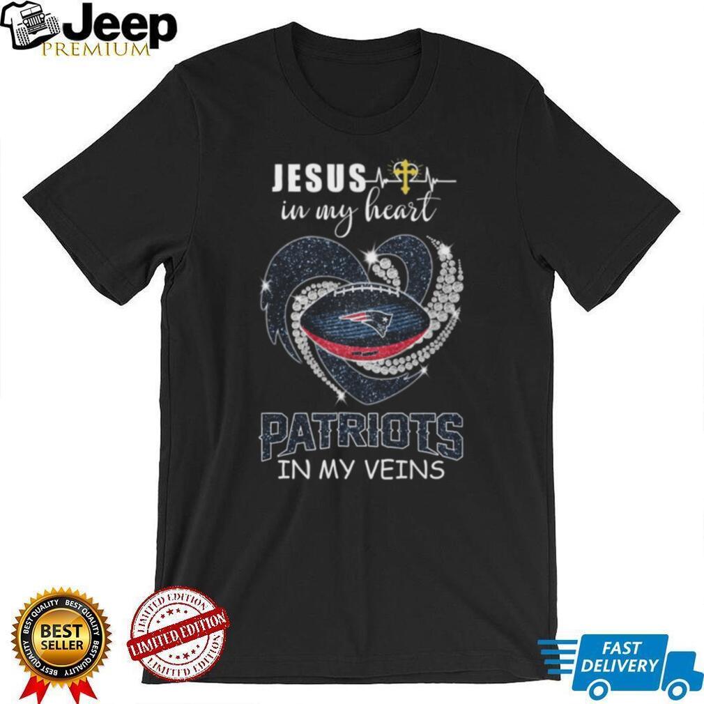 Jesus In My Heart Patriots In My Veins New England Football Faith Glitter Graphic T Shirt