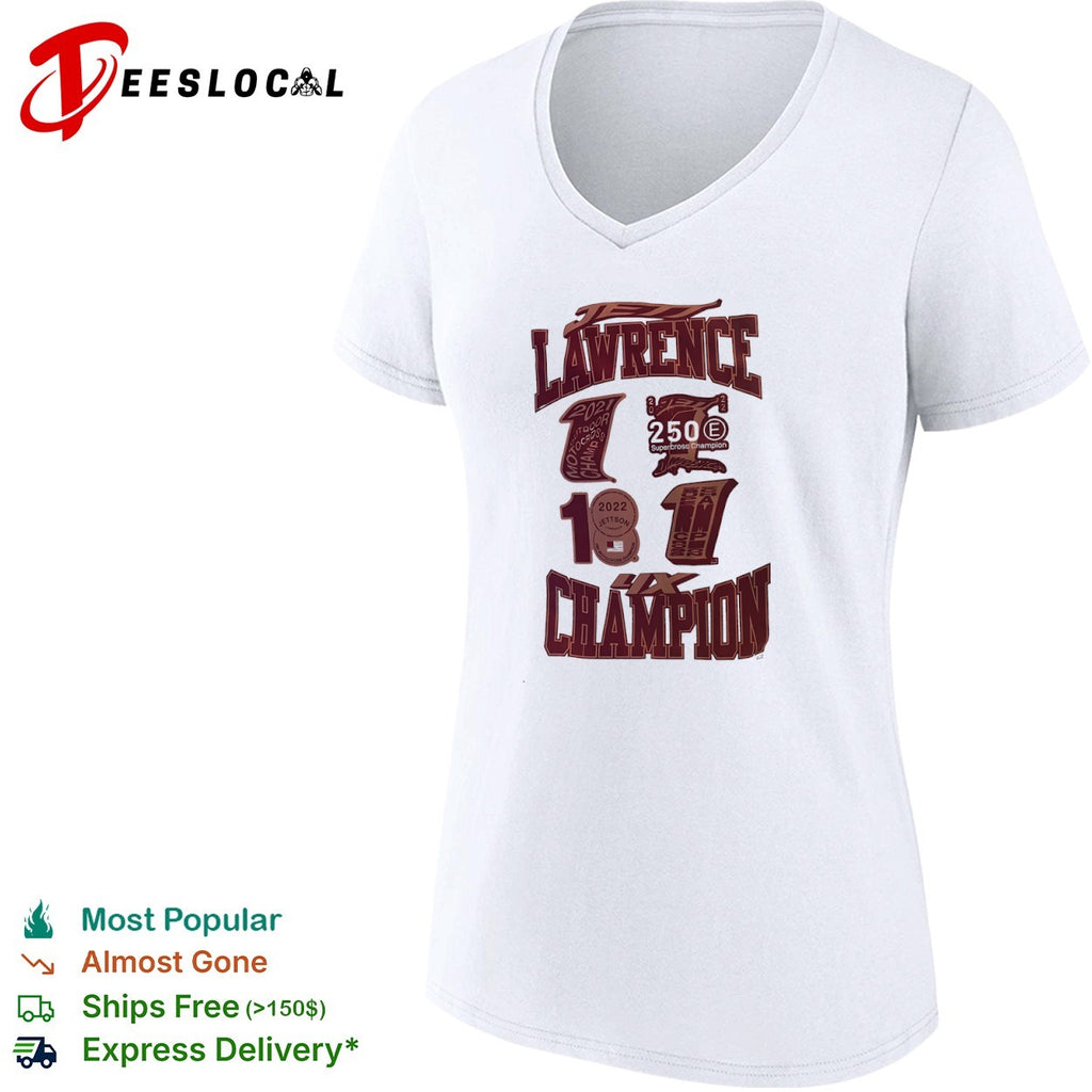 Jett Lawrence 4x Champion 2021 2022 2023 Motocross Supercross career stats fan shirt