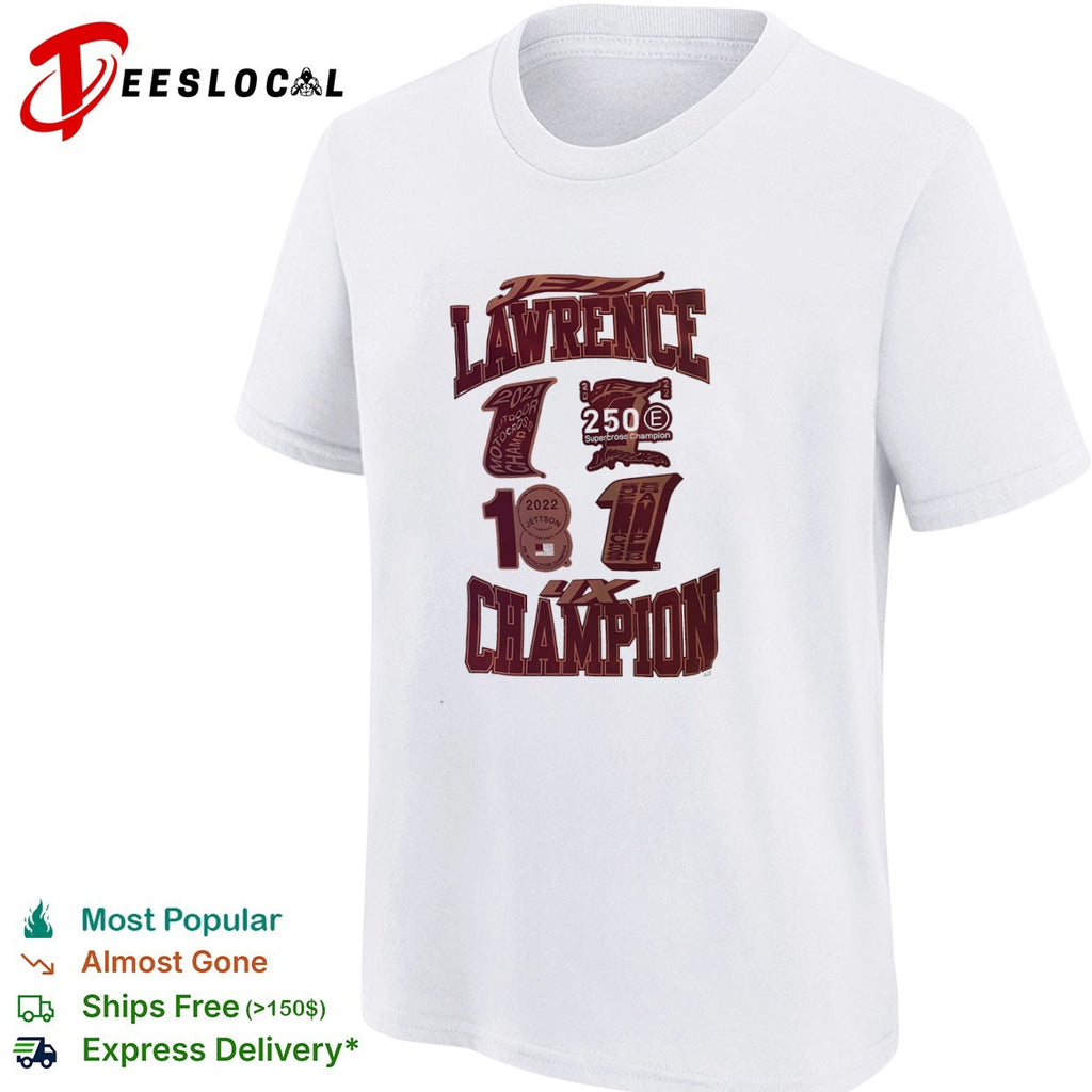 Jett Lawrence 4x Champion 2021 2022 2023 Motocross Supercross career stats fan shirt