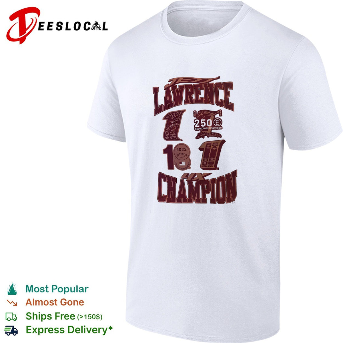Jett Lawrence 4x Champion 2021 2022 2023 Motocross Supercross career stats fan shirt