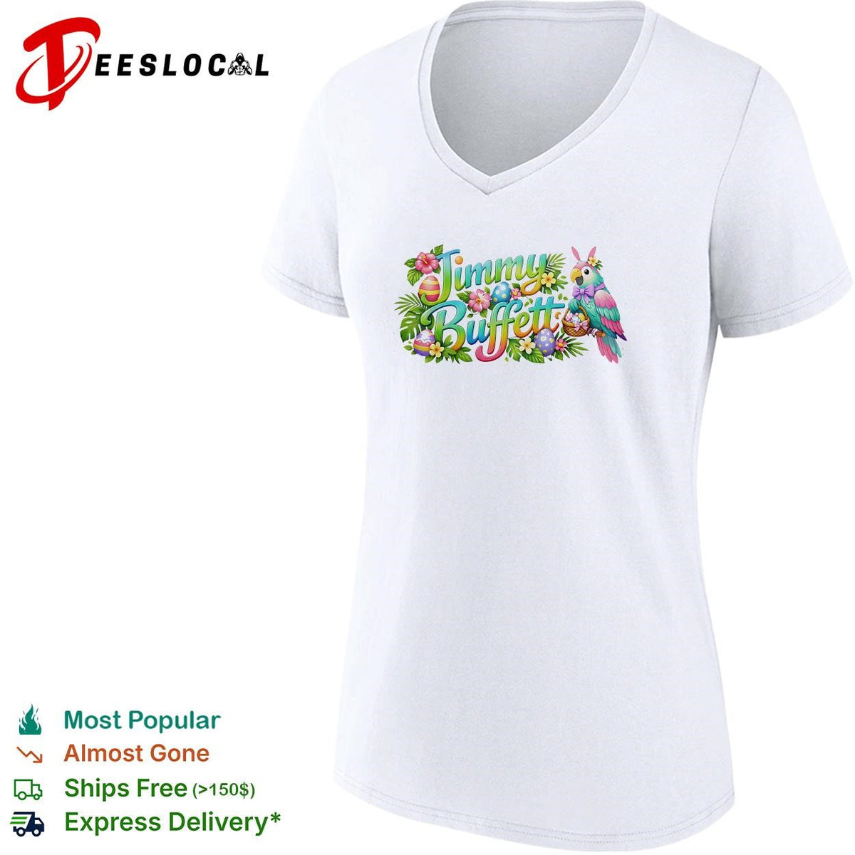 Jimmy Buffett colorful tropical parrot flowers Easter eggs poster shirt