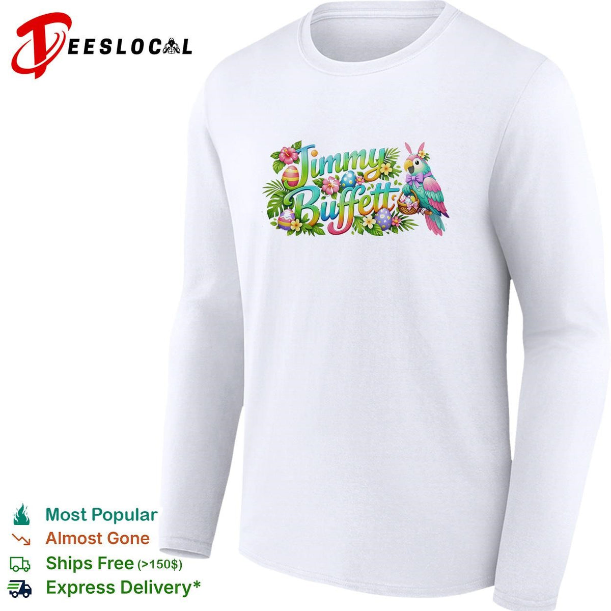 Jimmy Buffett colorful tropical parrot flowers Easter eggs poster shirt