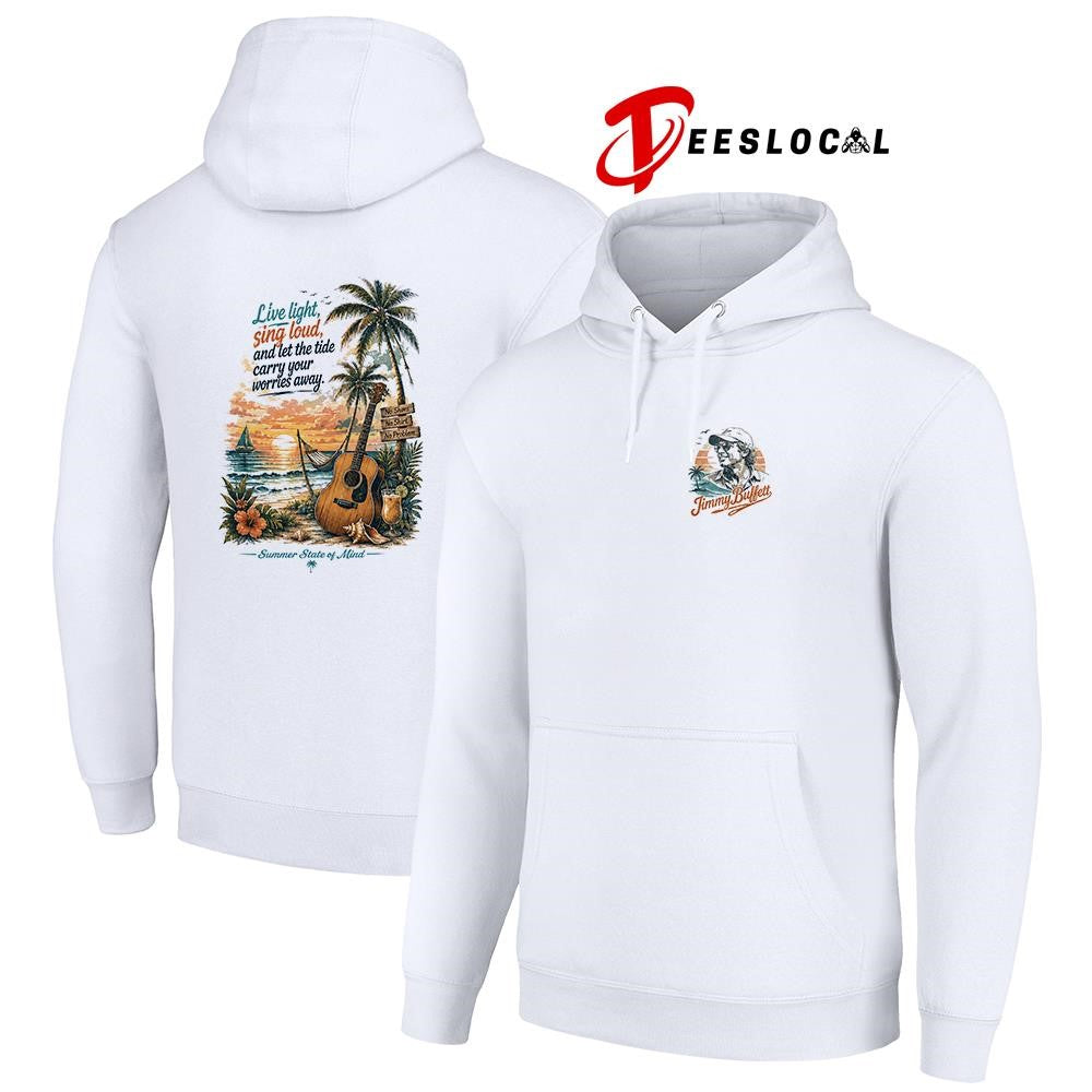 Jimmy Buffett live light sing loud and let the tide carry your worries away graphic shirt