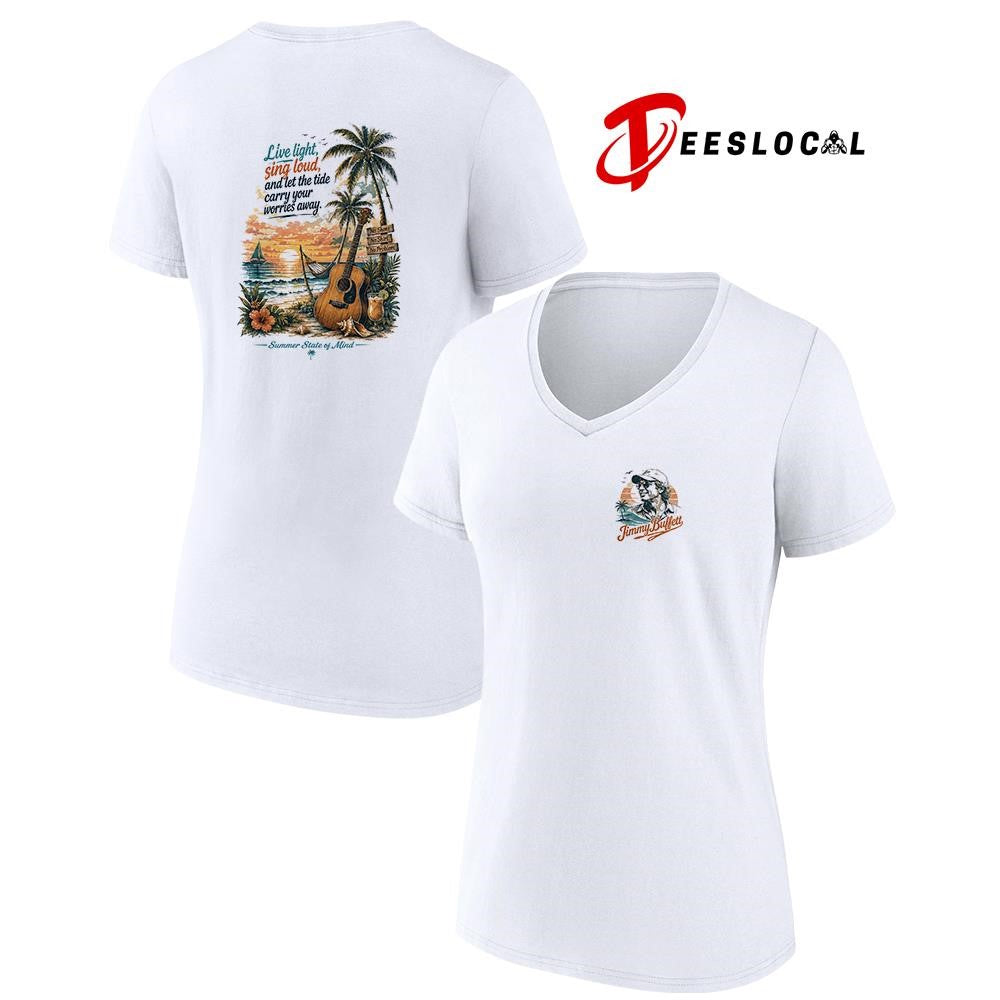 Jimmy Buffett live light sing loud and let the tide carry your worries away graphic shirt