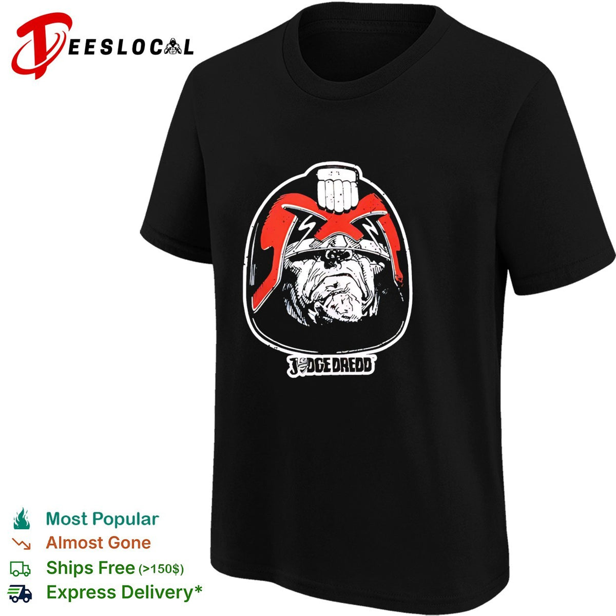 Judge Dredd Comic Book Face Illustration Logo Black Graphic Logo shirt