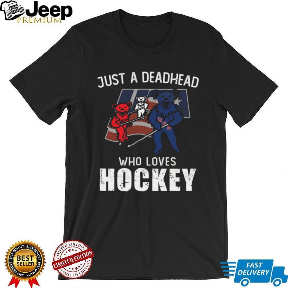 Just A Deadhead Who Loves Hockey USA Flag Dancing Bears T Shirt