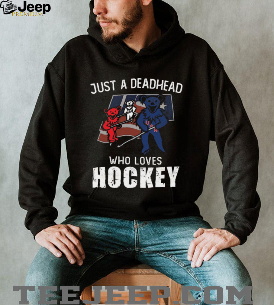 Just A Deadhead Who Loves Hockey USA Flag Dancing Bears T Shirt