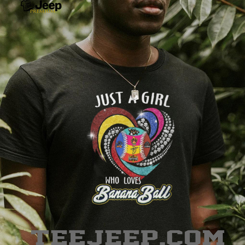 Just A Girl Who Loves Banana Ball Glitter Heart Baseball T Shirt
