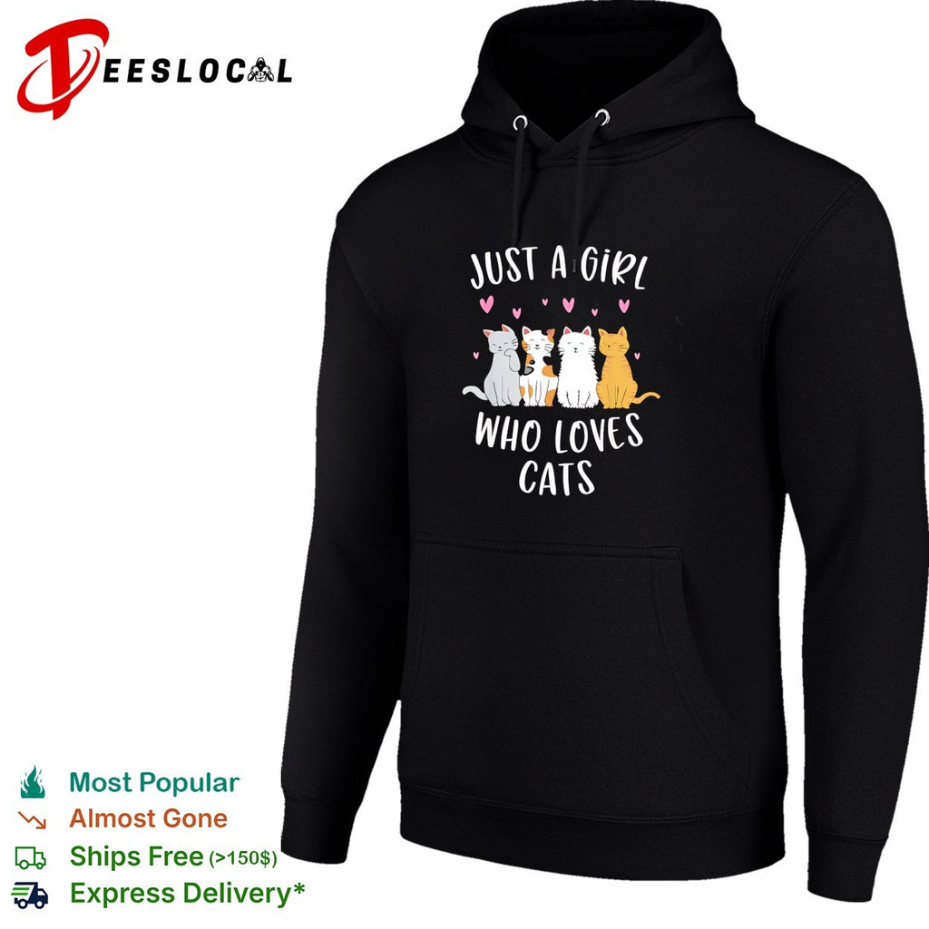 Just a girl who loves cats cute cartoon three cats hearts shirt