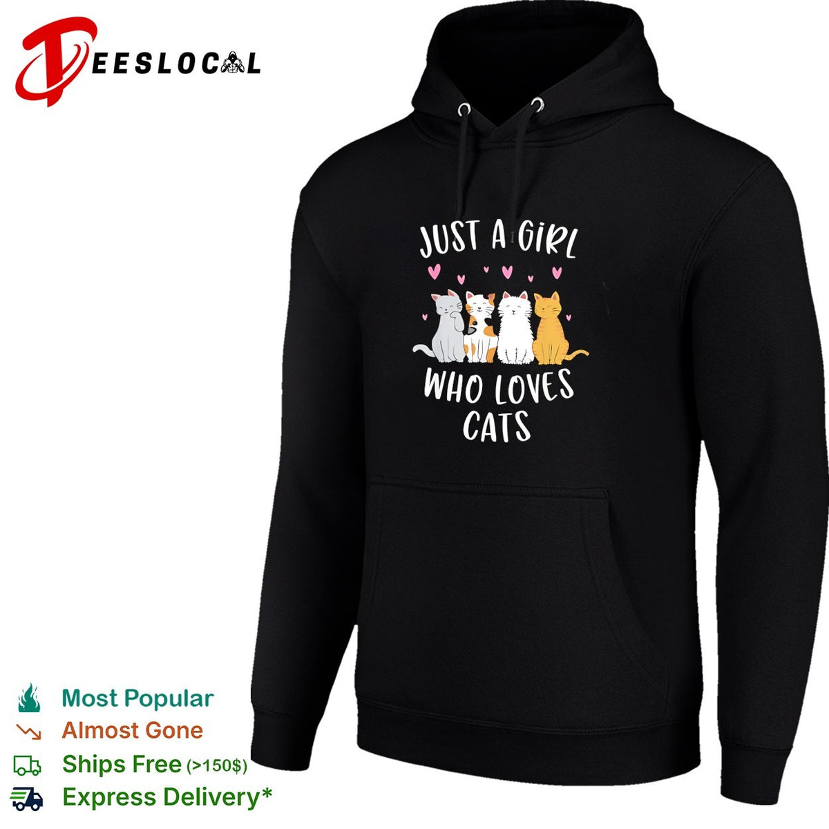 Just a girl who loves cats cute cartoon three cats hearts shirt