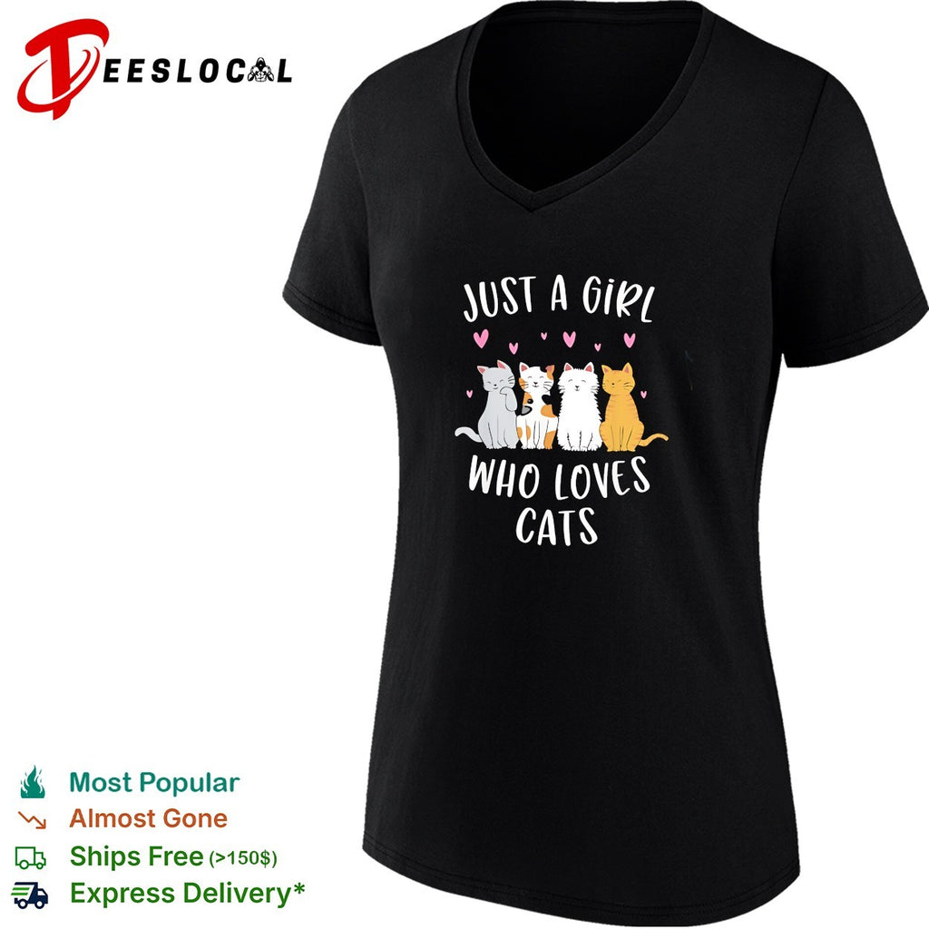 Just a girl who loves cats cute cartoon three cats hearts shirt