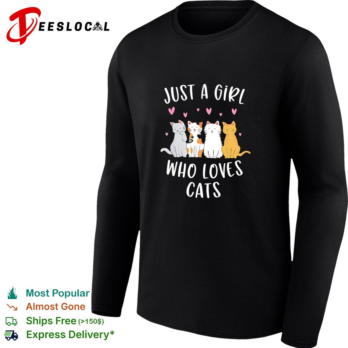 Just a girl who loves cats cute cartoon three cats hearts shirt
