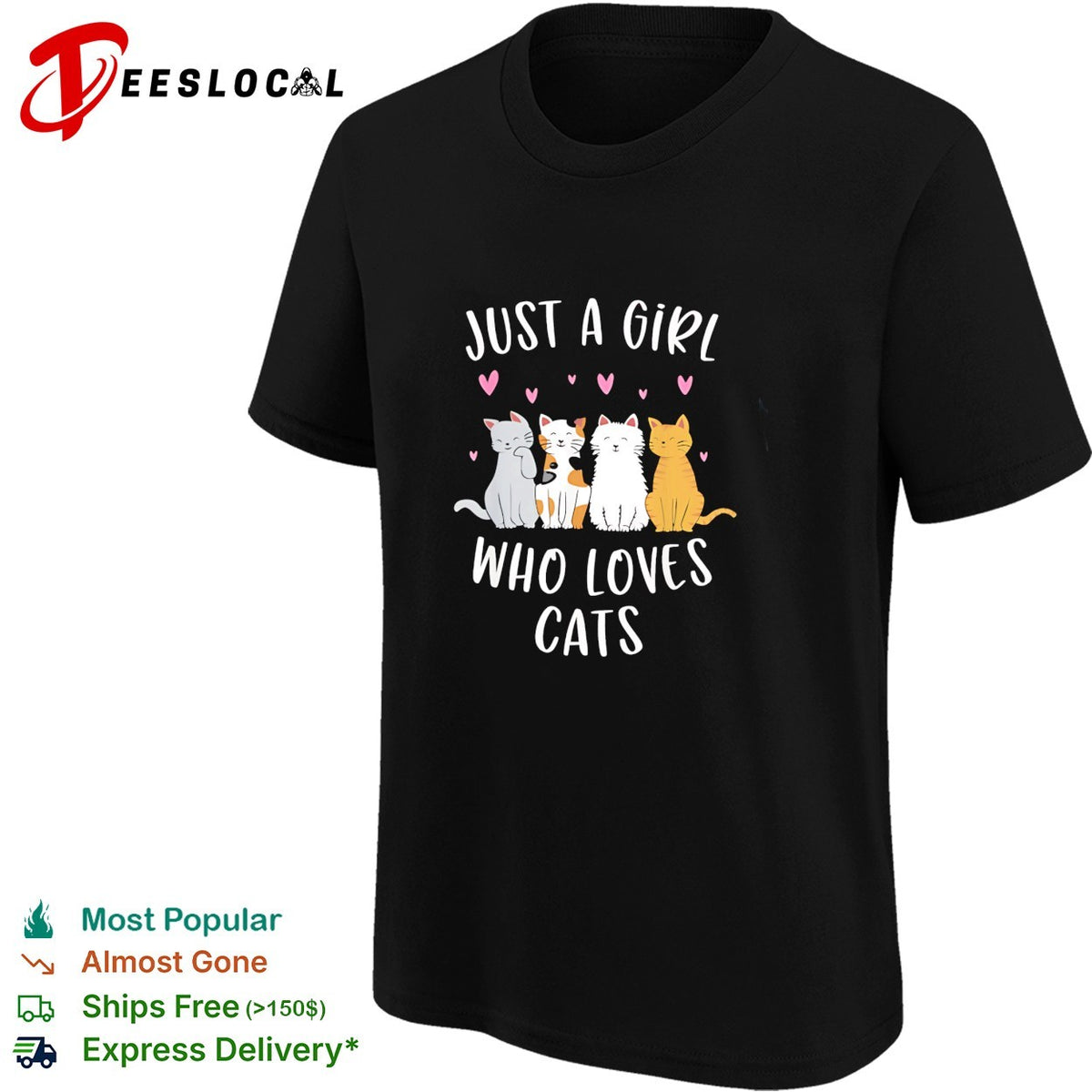 Just a girl who loves cats cute cartoon three cats hearts shirt