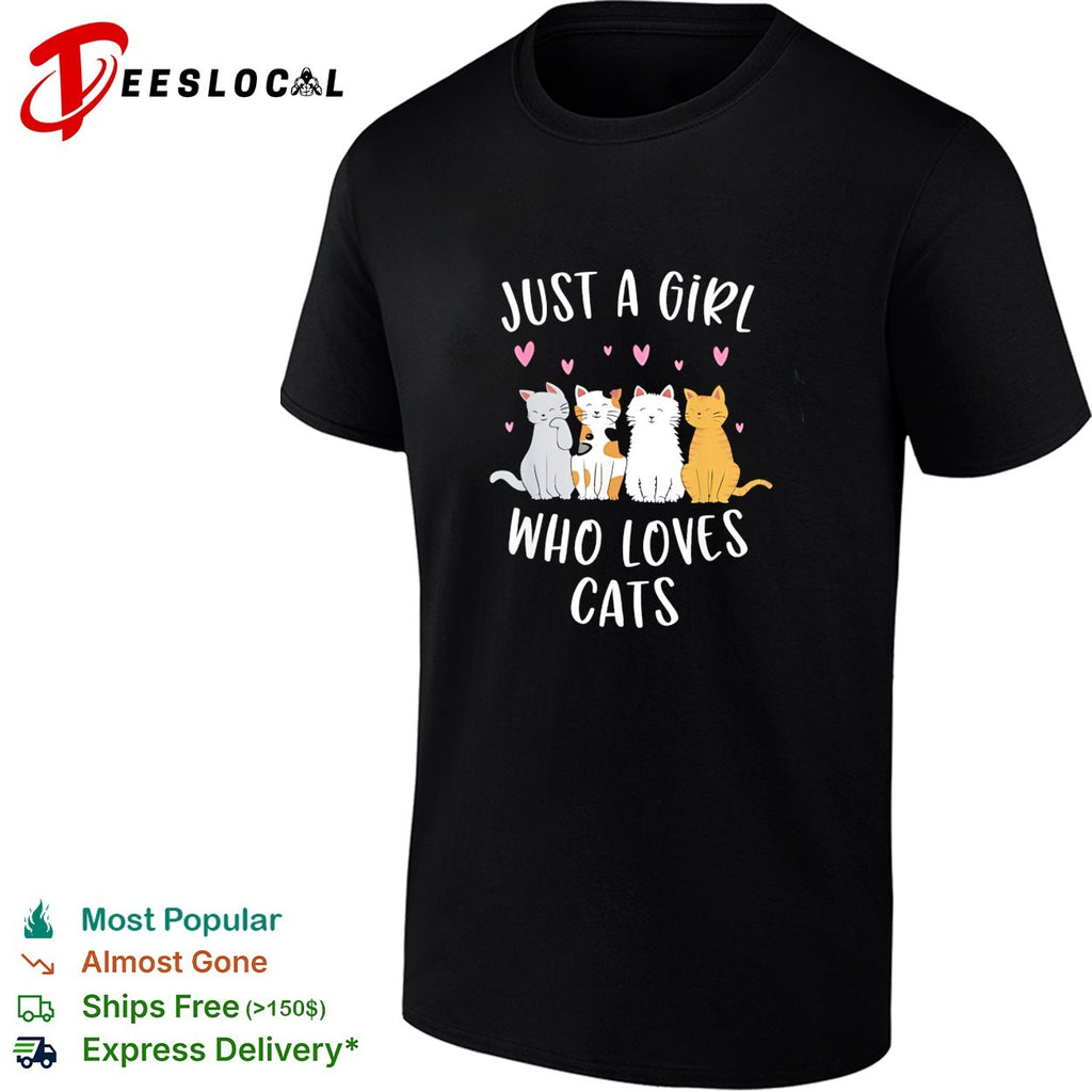 Just a girl who loves cats cute cartoon three cats hearts shirt
