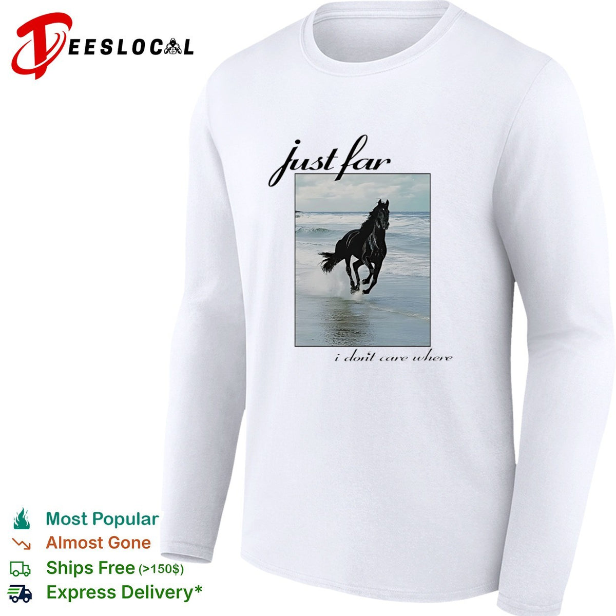 Just far I dont care where Black Horse Running on Beach Artistic Equestrian shirt