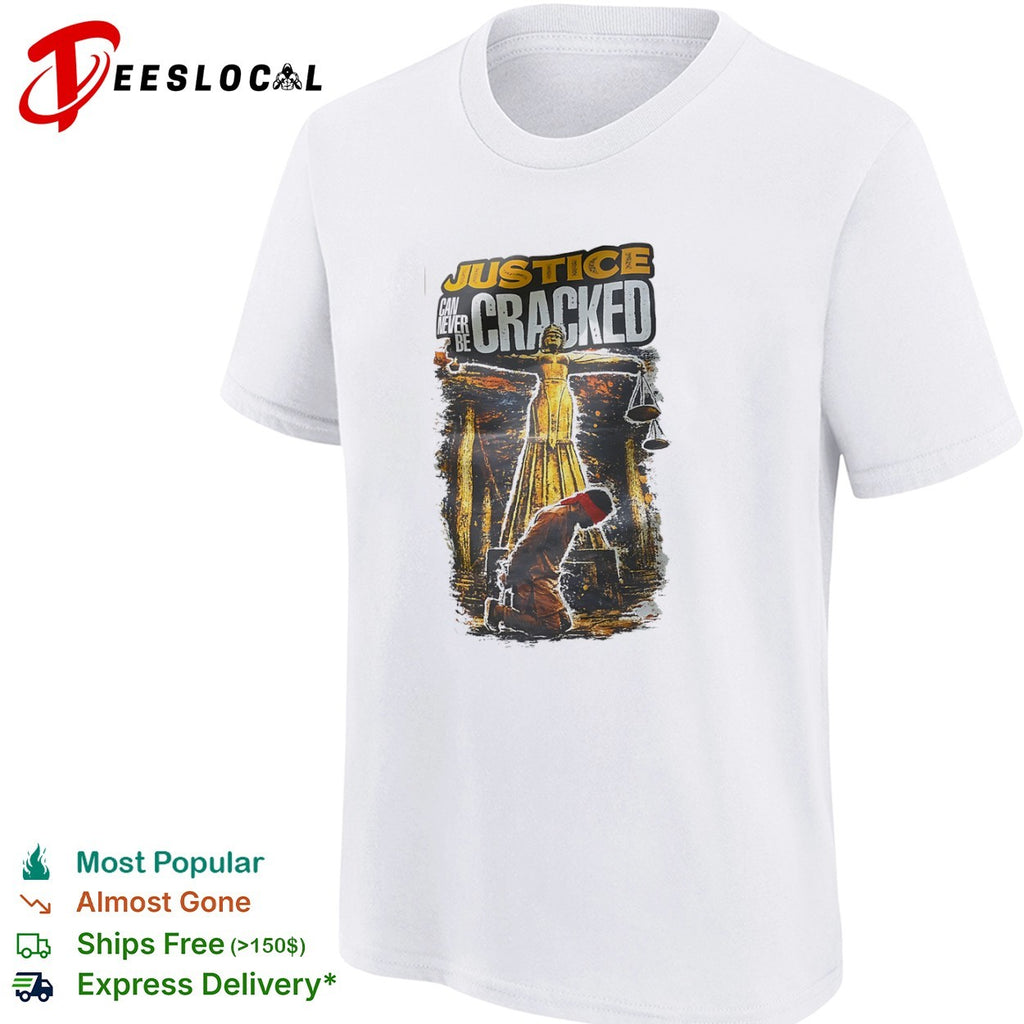 Justice can never be cracked Lady Justice blindfolded kneeling figure shirt