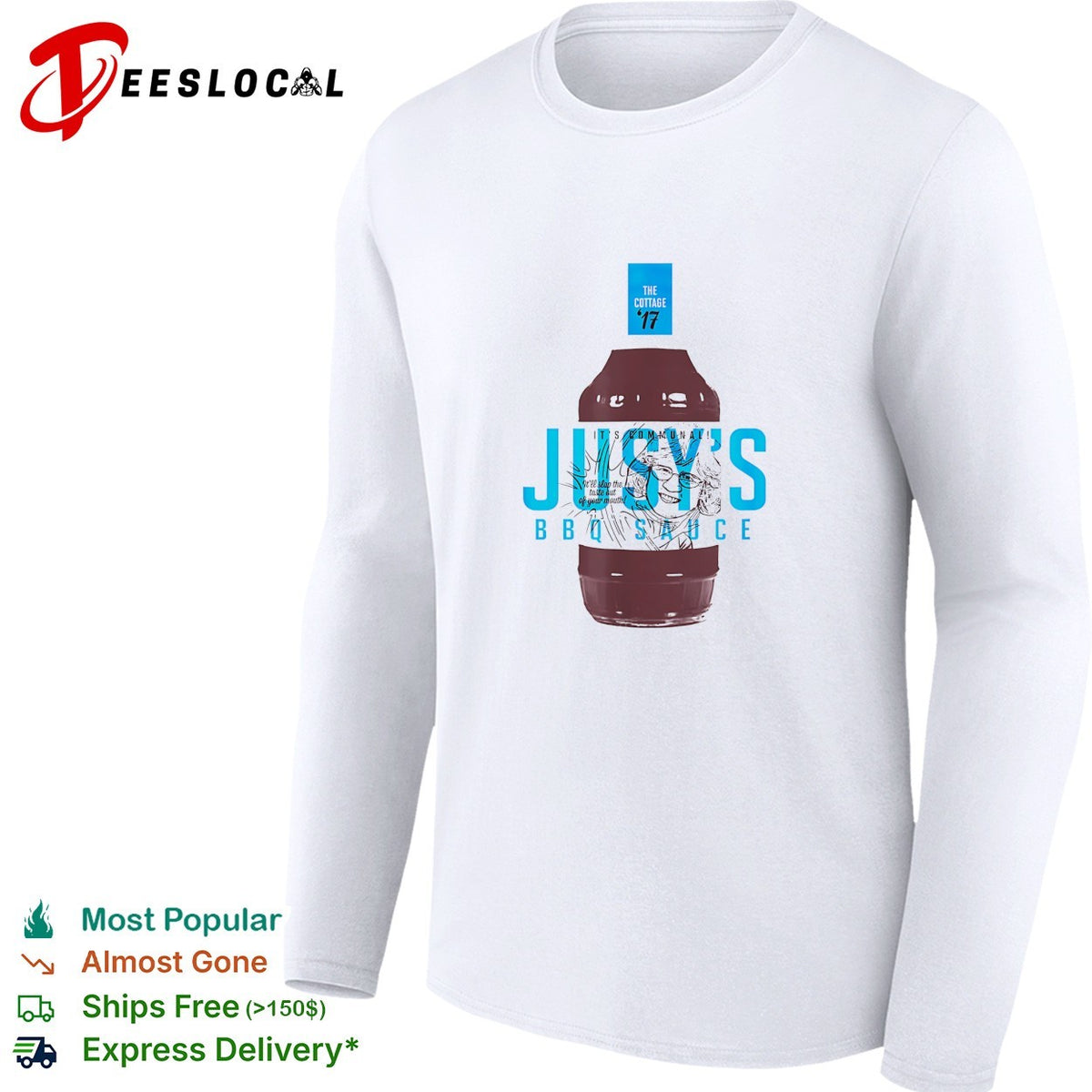 Jusy’s BBQ Sauce The Cottage ’17 it’s communal bottle label illustration graphic shirt
