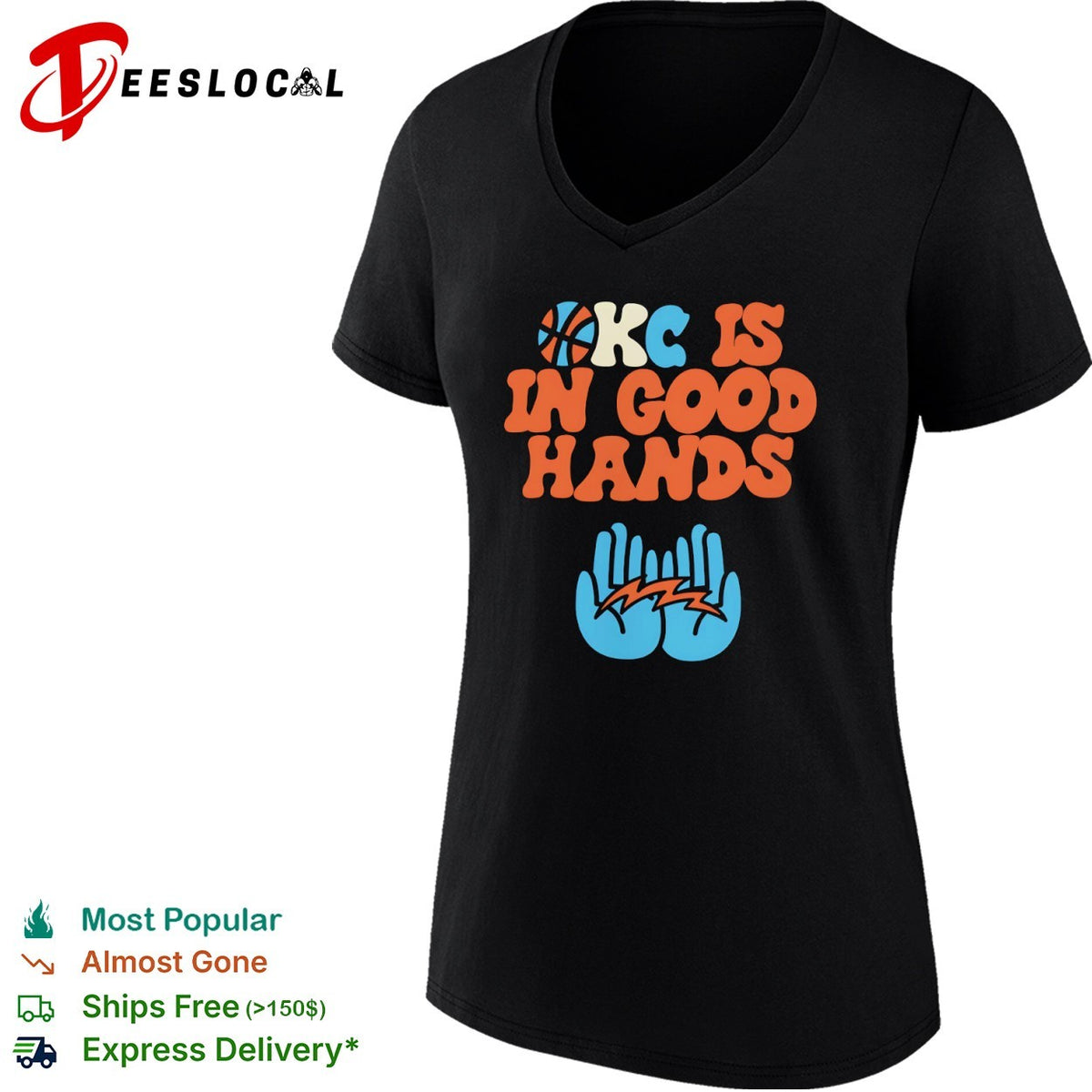 KC Is in Good Hands Kansas City Basketball Sports Lightning Hands Graphic Shirt