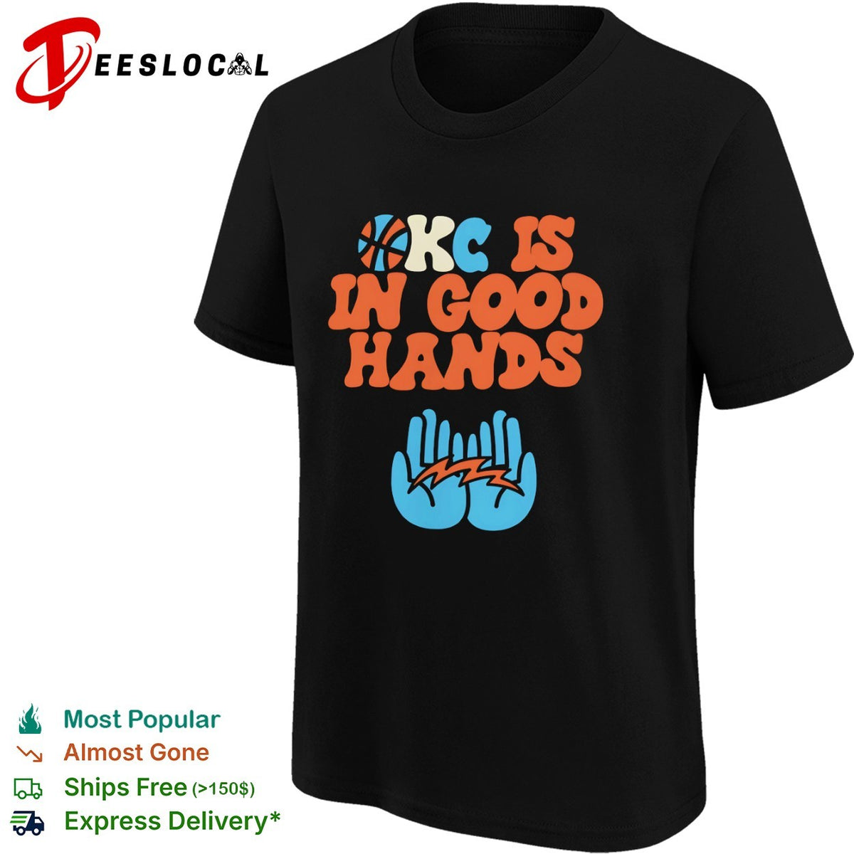 KC Is in Good Hands Kansas City Basketball Sports Lightning Hands Graphic Shirt