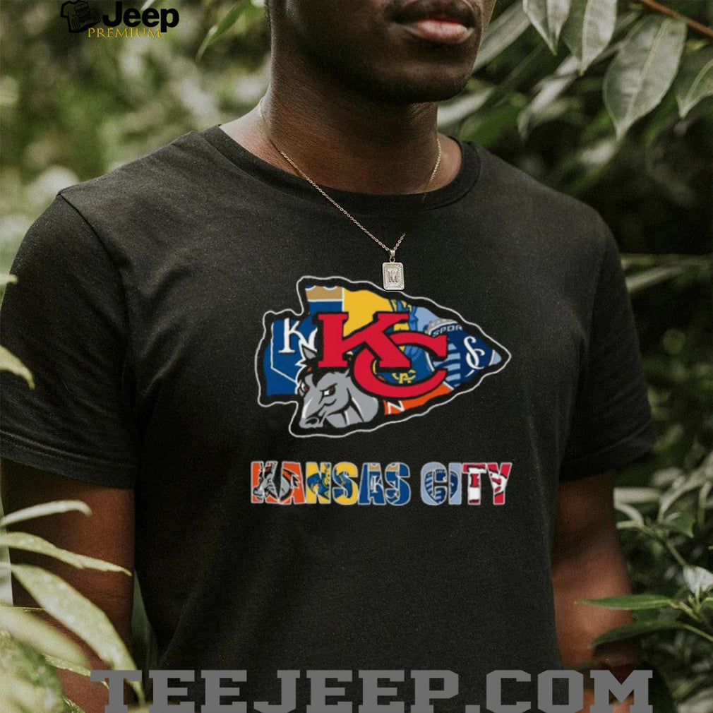 Kansas City Cityscape Arrowhead Sports Fan Multi Team Logo T Shirt