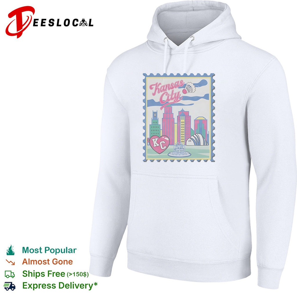 Kansas City Heart KC Badminton Shuttlecock Skyline City Landmarks Postage Stamp shirt