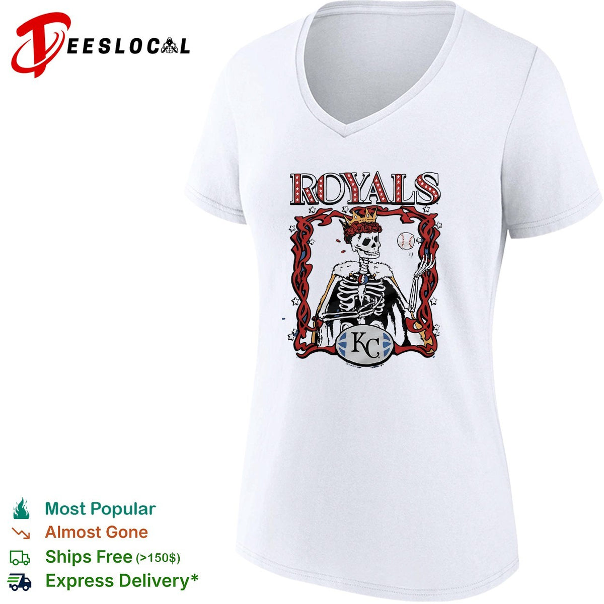 Kansas City Royals x Grateful Dead skeleton king crown MLB graphic shirt