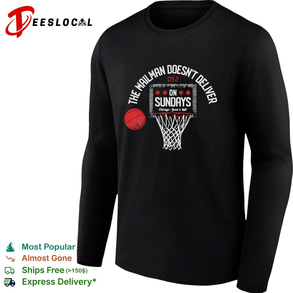 Karl Malone Chicago Bulls NBA The Mailman Doesn’t Deliver on Sundays 1997 shirt