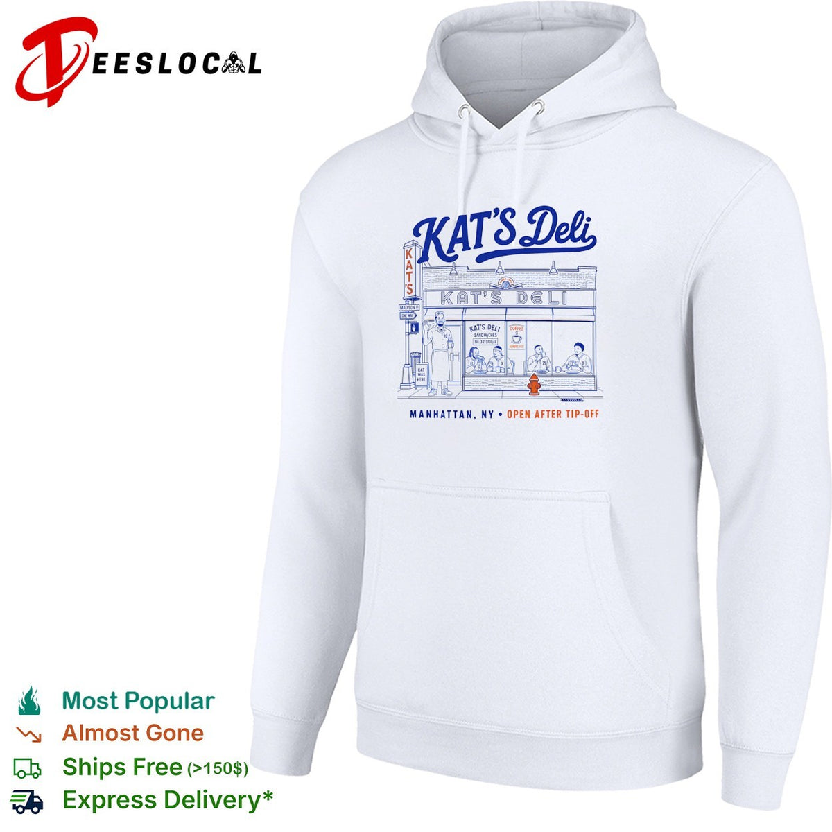 Kat’s Deli Manhattan NY open after tip-off street storefront illustration shirt