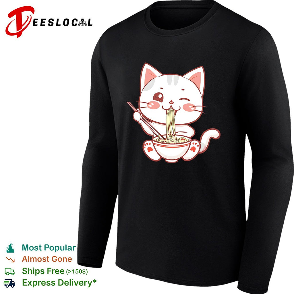 Kawaii Ramen Eating Cat Bowl Noodles Japanese Anime Food Lover Gift shirt