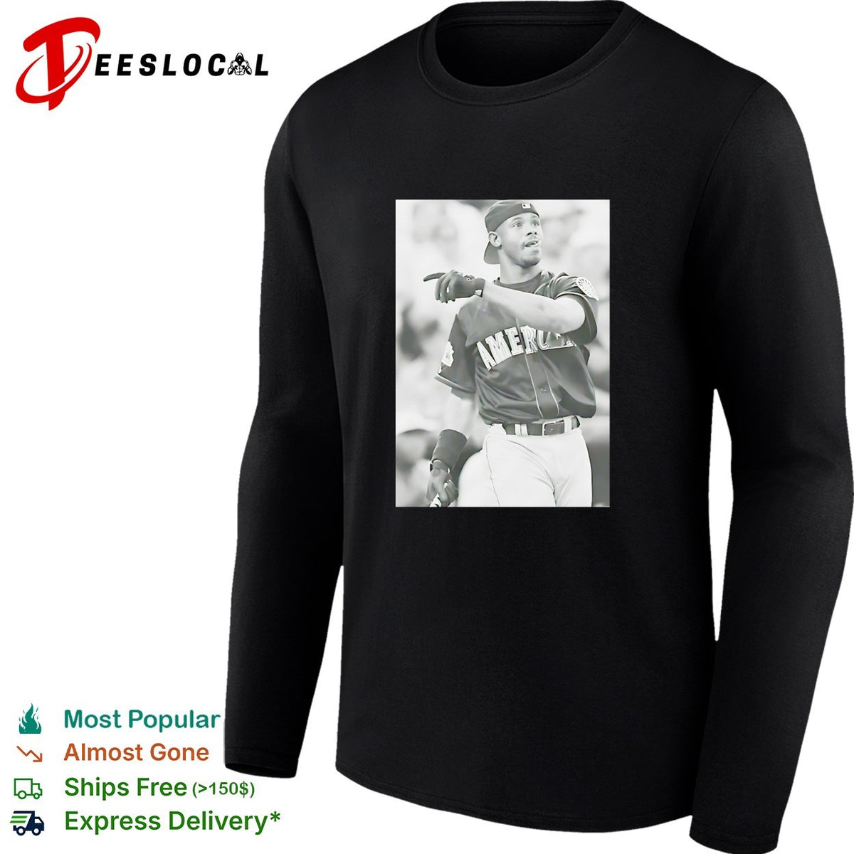 Ken Griffey Jr American League All-Star black white vintage baseball photo shirt