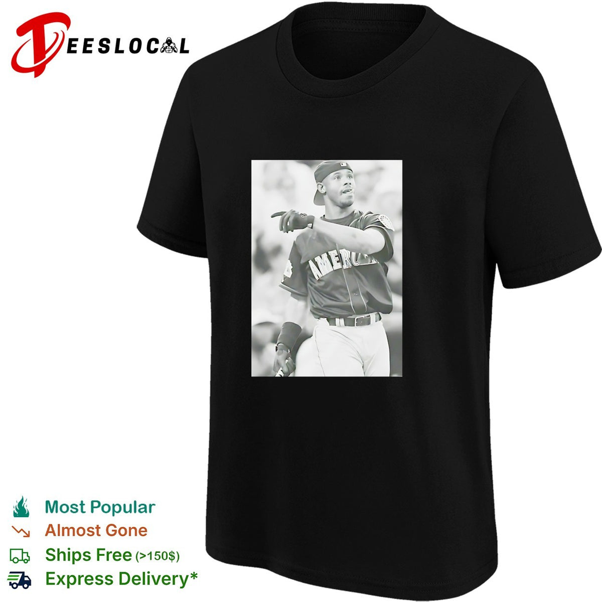 Ken Griffey Jr American League All-Star black white vintage baseball photo shirt