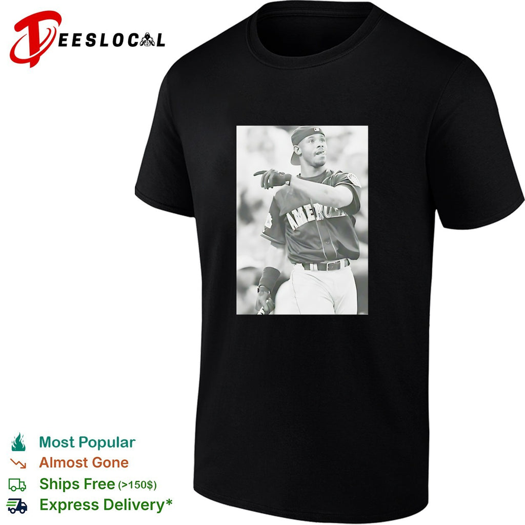 Ken Griffey Jr American League All-Star black white vintage baseball photo shirt