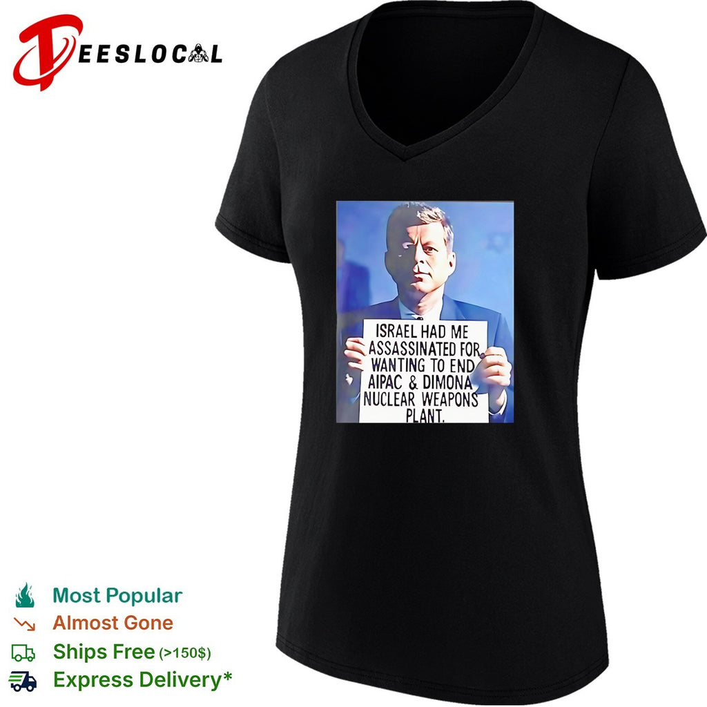 Kennedy Vintage presidential portrait conspiracy theory sign text shirt