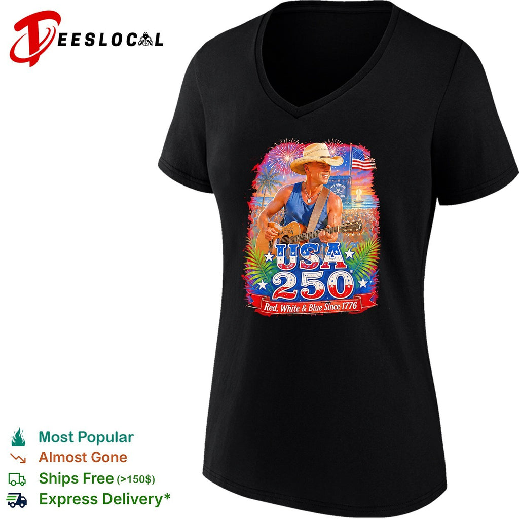 Kenny Chesney Cowboy guitarist red white and blue since 1776 fireworks poster shirt