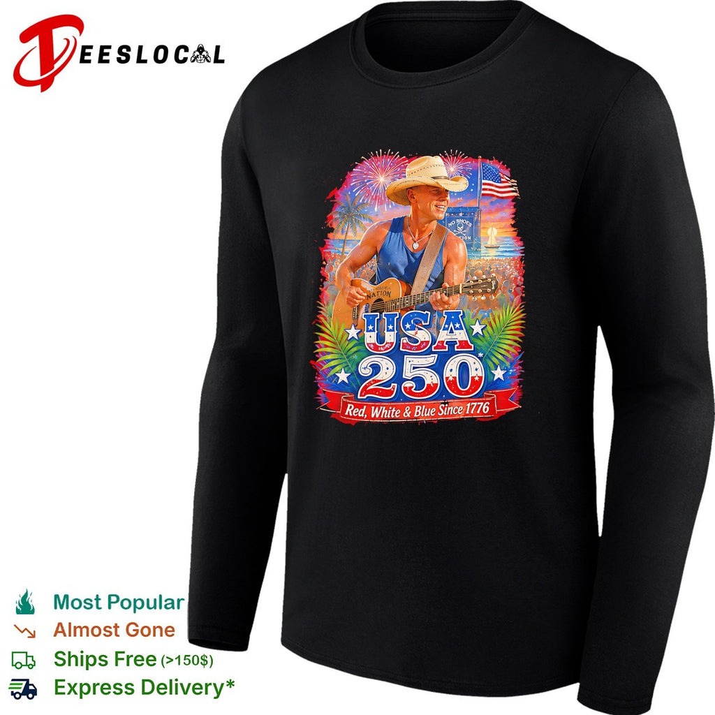 Kenny Chesney Cowboy guitarist red white and blue since 1776 fireworks poster shirt