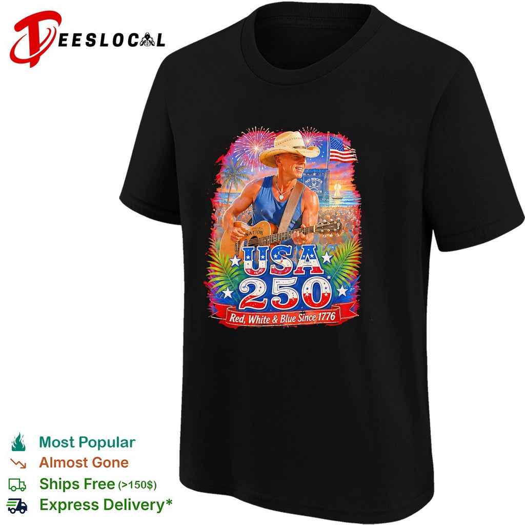Kenny Chesney Cowboy guitarist red white and blue since 1776 fireworks poster shirt