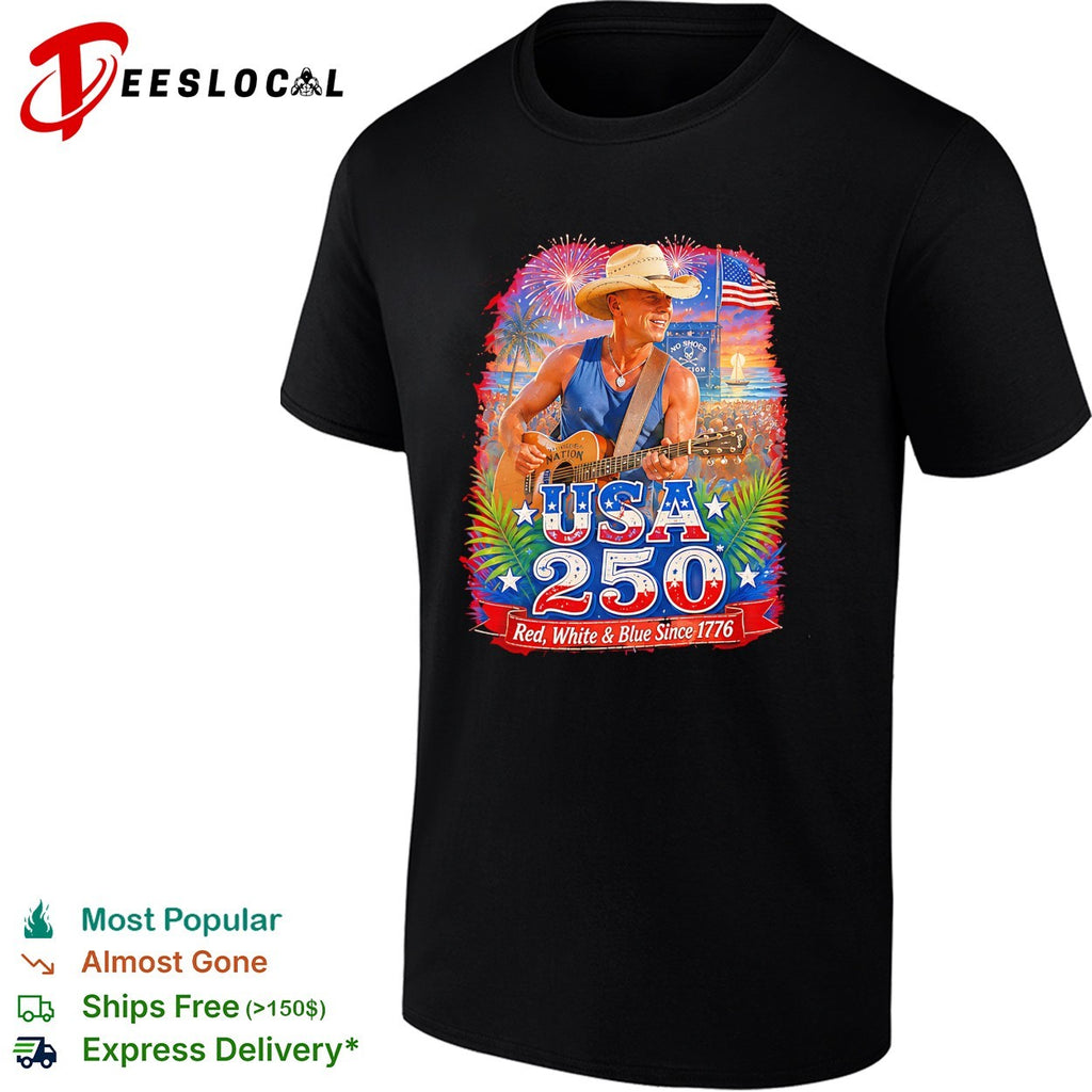 Kenny Chesney Cowboy guitarist red white and blue since 1776 fireworks poster shirt