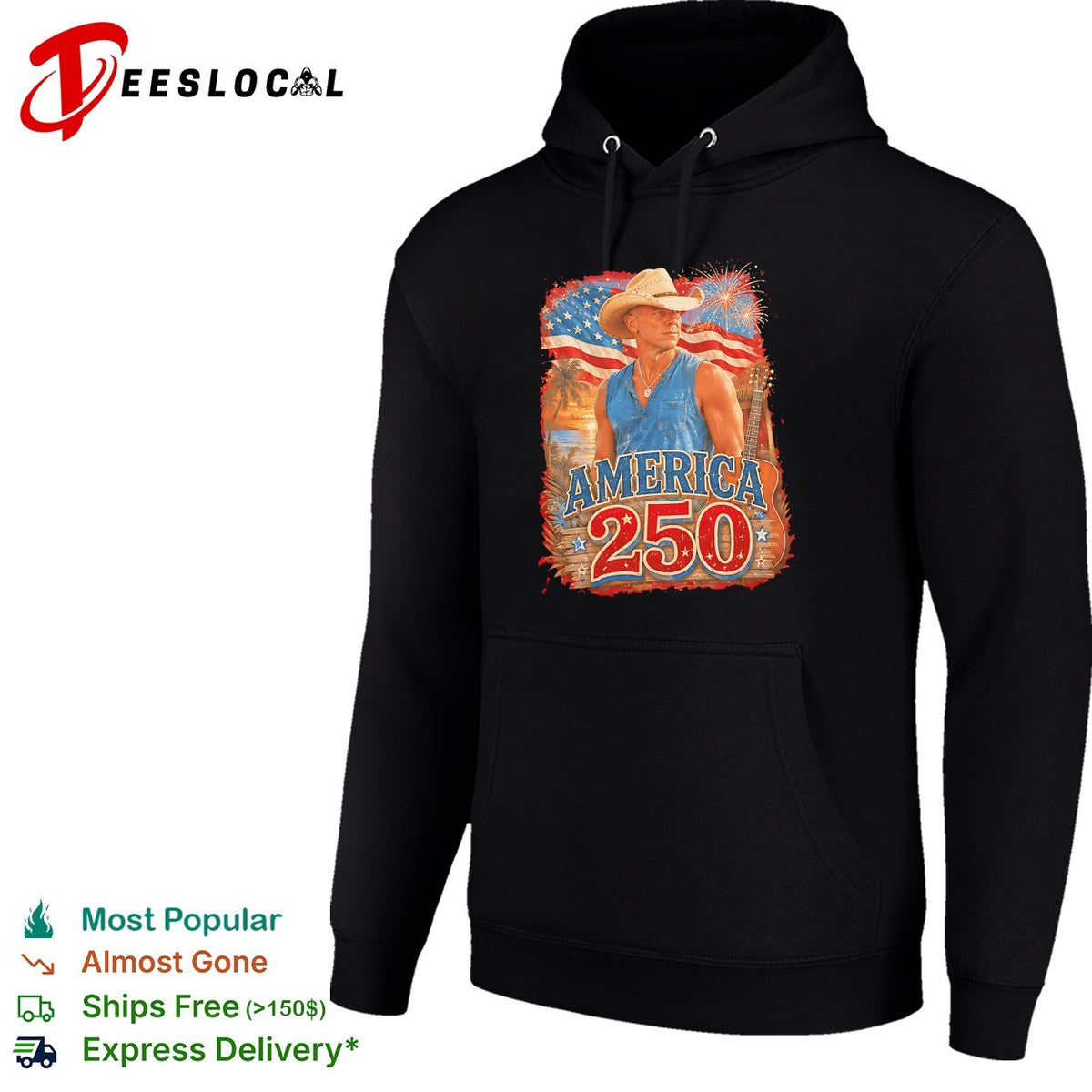 Kenny Chesney Cowboy hat silhouette America 250th fireworks flag poster shirt
