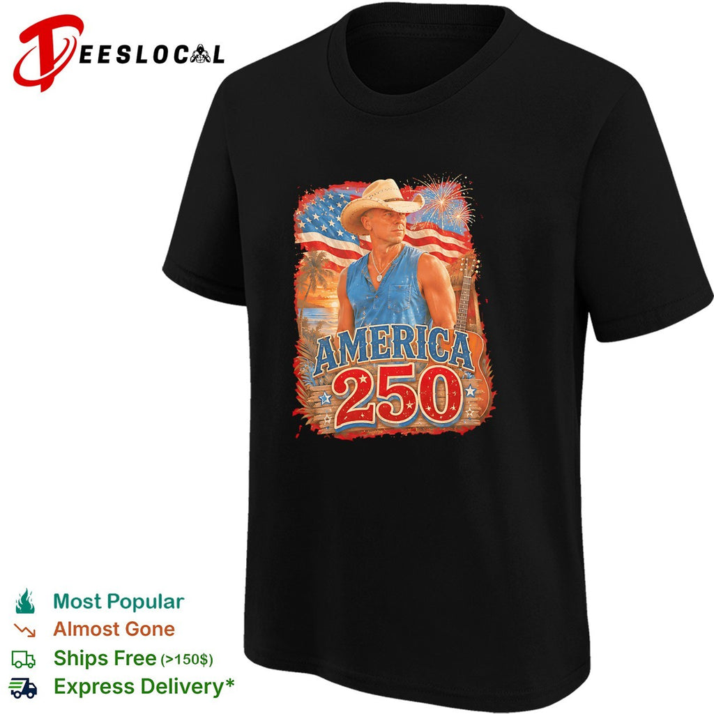 Kenny Chesney Cowboy hat silhouette America 250th fireworks flag poster shirt