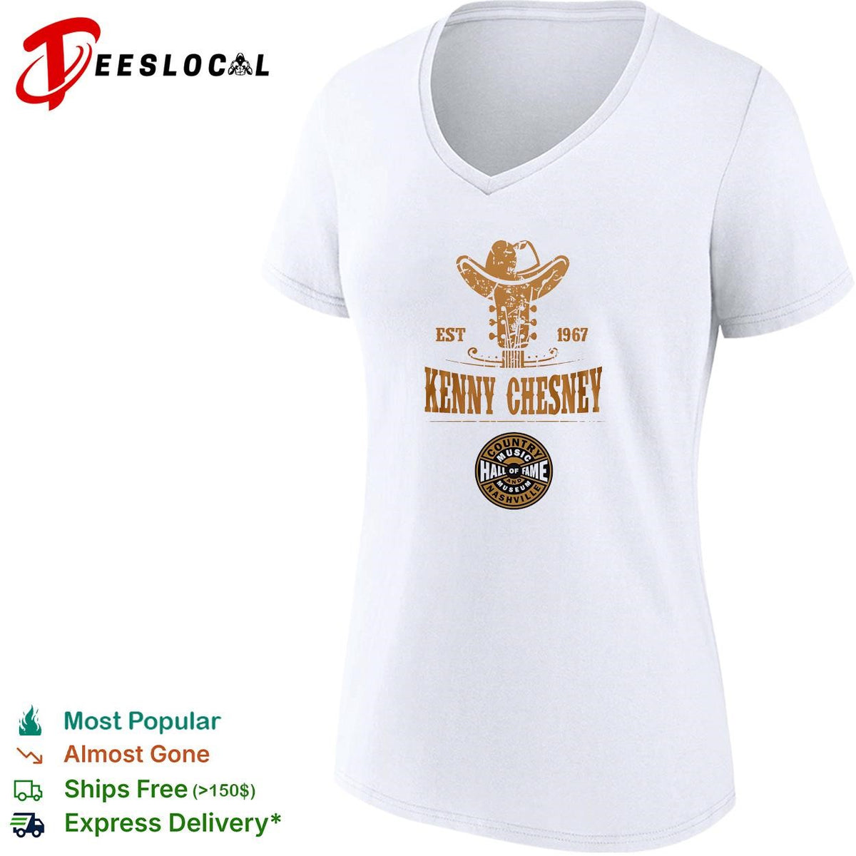Kenny Chesney country music hall of fame Nashville est 1967 cowboy hat guitar badge shirt