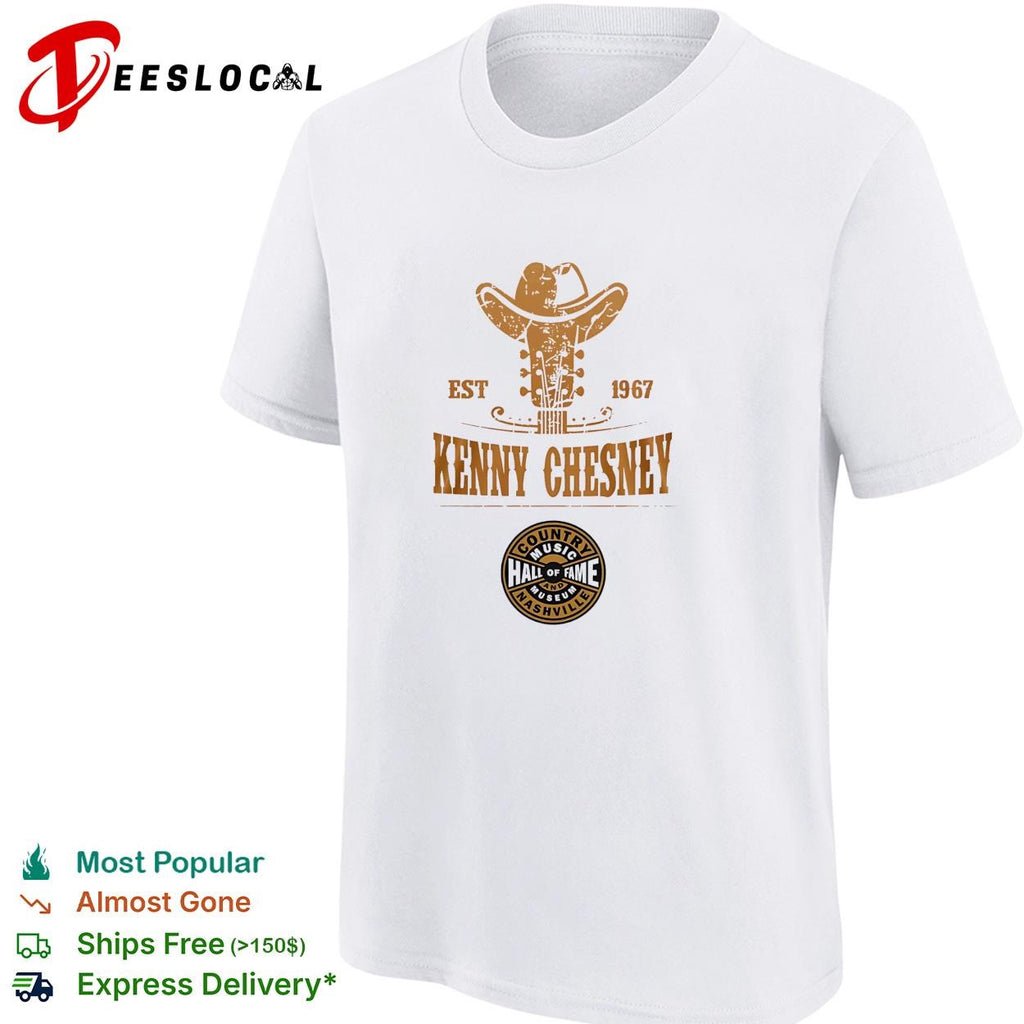 Kenny Chesney country music hall of fame Nashville est 1967 cowboy hat guitar badge shirt