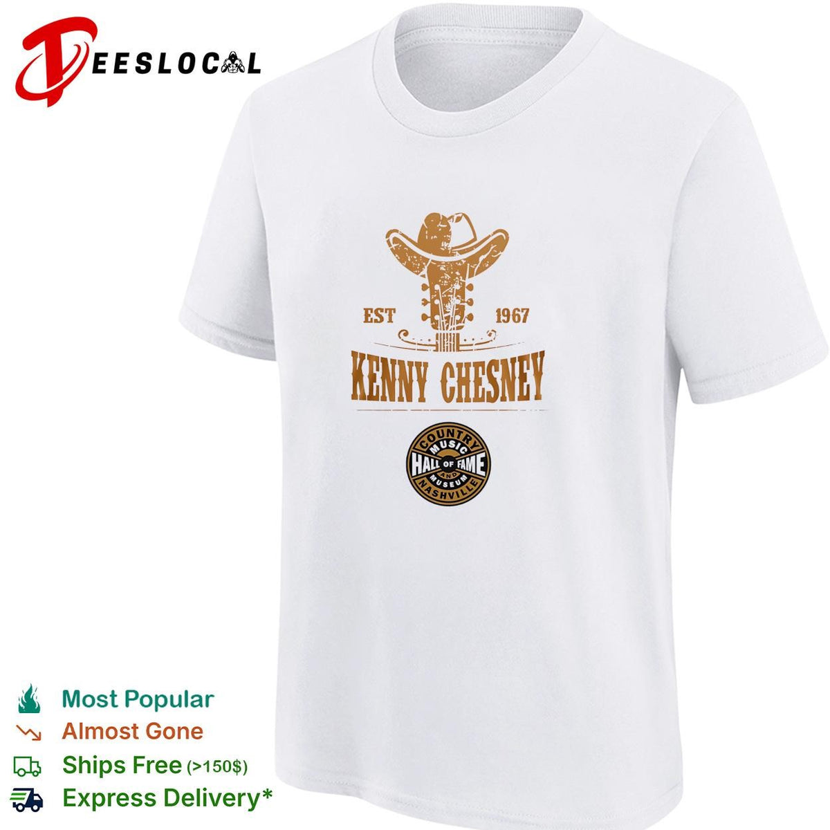 Kenny Chesney country music hall of fame Nashville est 1967 cowboy hat guitar badge shirt