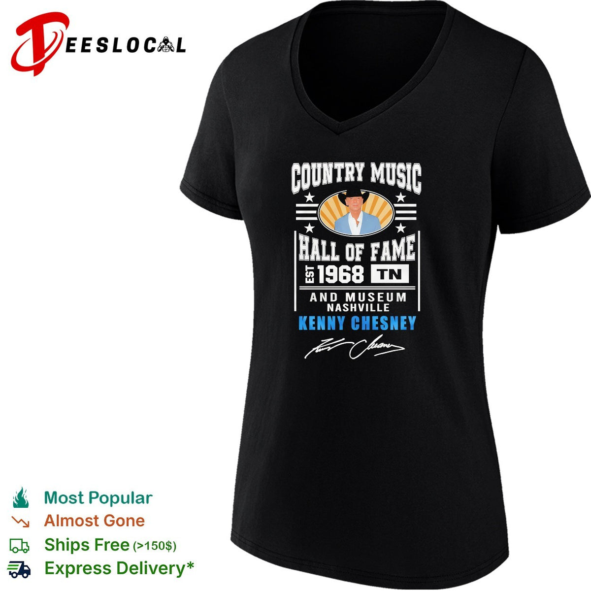 Kenny Chesney country music hall of fame Nashville est 1968 portrait badge shirt