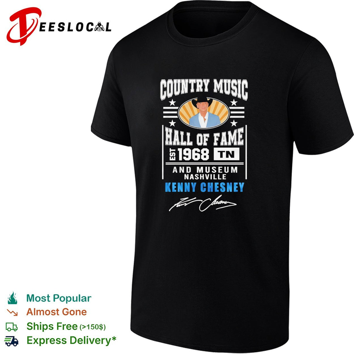 Kenny Chesney country music hall of fame Nashville est 1968 portrait badge shirt