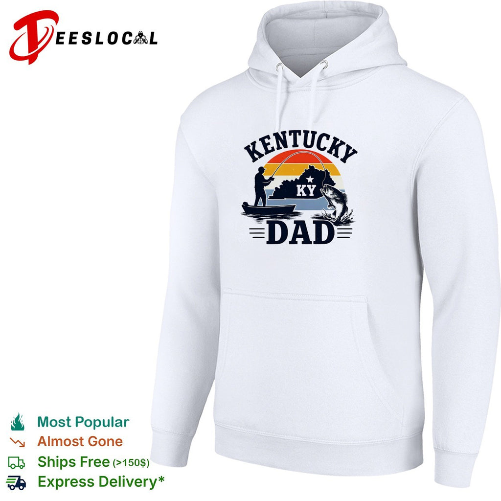 Kentucky Dad fishing retro sunset state silhouette shirt