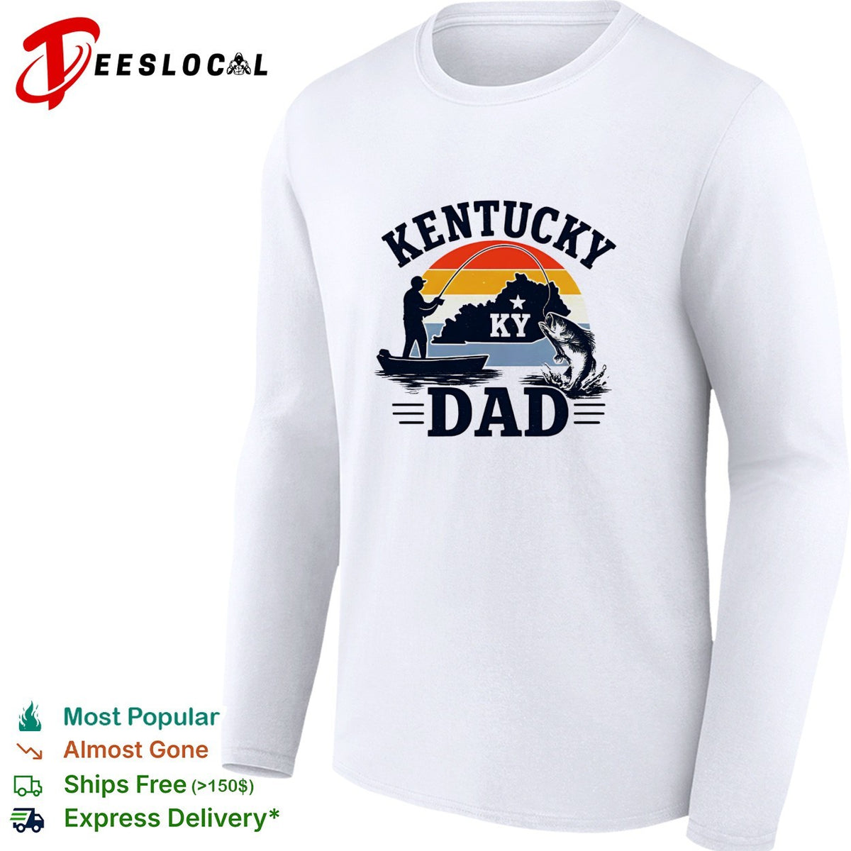 Kentucky Dad fishing retro sunset state silhouette shirt
